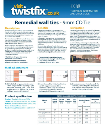 9mm Remedial Wall Ties Data Sheet 2025