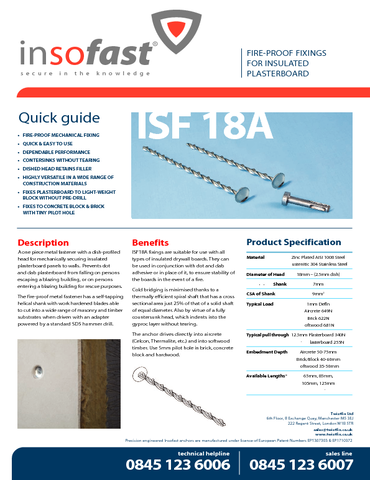 ISF18A Plasterboard Insulation Fixing